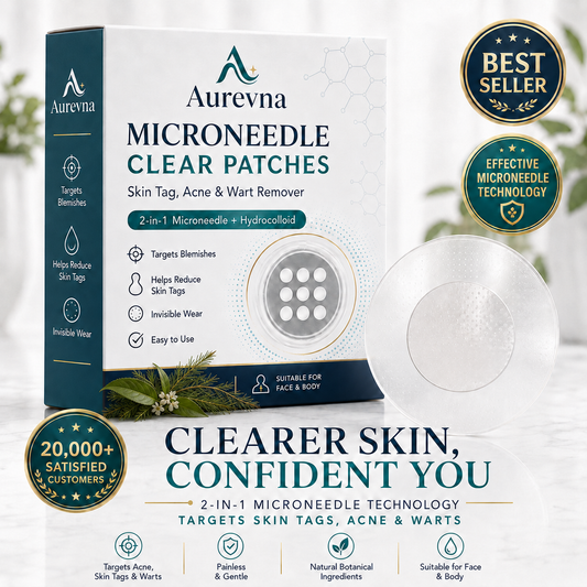 ✨Aurevna® 2-in-1 Microneedle & Hydrocolloid Patch🍀| Removes Raised Moles, Acne, Flat Warts & Skin Tags | Helps Improve Wrinkles, Scars & Blemishes | Invisible Patches for Face & Body