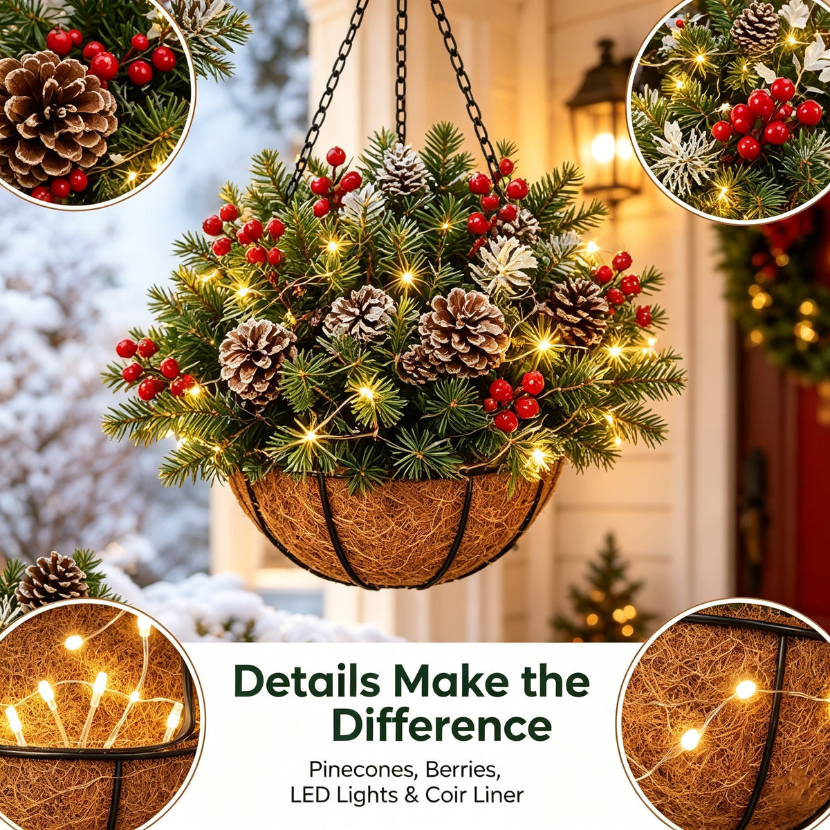 🎄Christmas Promotion 50% OFF🔥Pre-Lit Artificial Christmas Hanging Basket